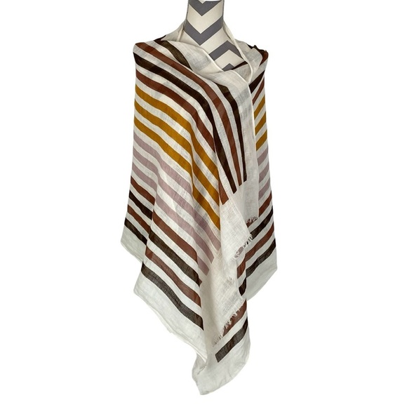 Altea Striped Scarf Large Wrap Shawl Unisex Linen Cotton Lightweight Cream Brown - Picture 4 of 13